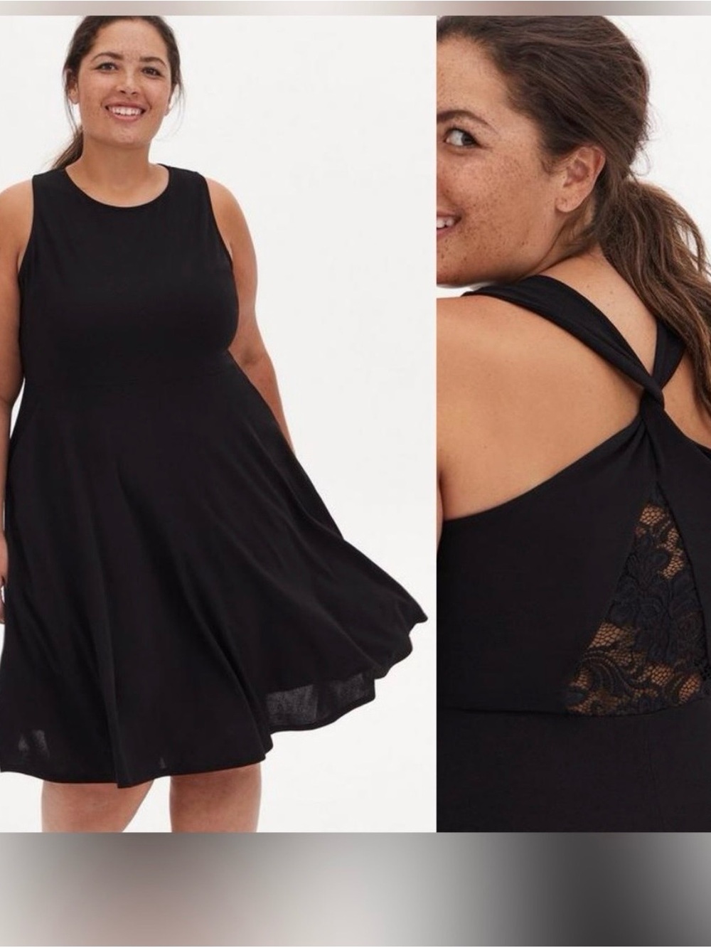torrid Black Sleeveless Fit-&-Flare Lace-Back Mini Dress